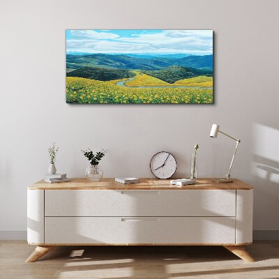 Tableau toile imprimée Paysage en fleurs jaunes
