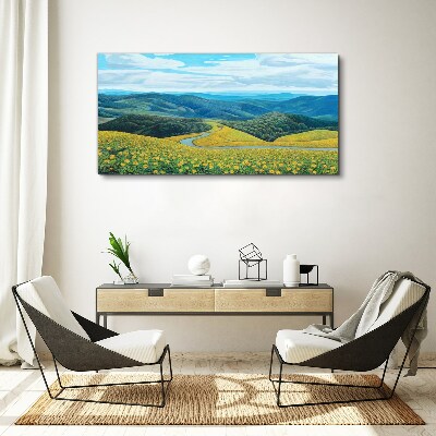 Tableau toile imprimée Paysage en fleurs jaunes