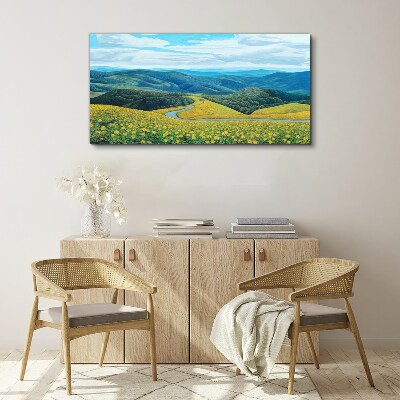 Tableau toile imprimée Paysage en fleurs jaunes