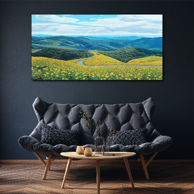 Tableau toile imprimée Paysage en fleurs jaunes