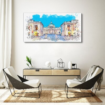Tableau sur toile Le Vatican aux couleurs de l'aquarelle