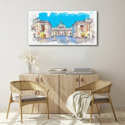 Tableau sur toile Le Vatican aux couleurs de l'aquarelle