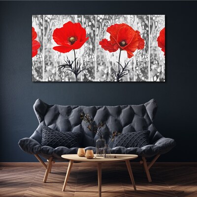 Tableau sur toile Coquelicots rouges sur fond de verre