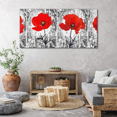 Tableau sur toile Coquelicots rouges sur fond de verre