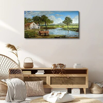 Tableau imprimé sur toile Un paysage rural paisible avec une rivière