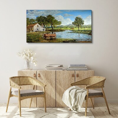 Tableau imprimé sur toile Un paysage rural paisible avec une rivière