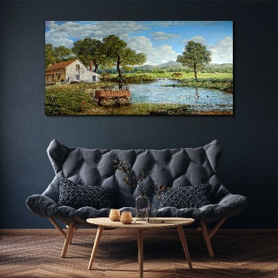 Tableau imprimé sur toile Un paysage rural paisible avec une rivière