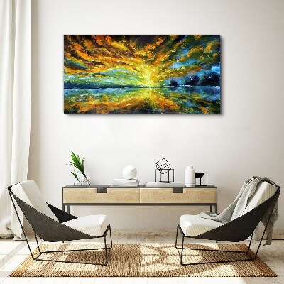 Tableau imprimé sur toile Nuages dorés sur une eau calme