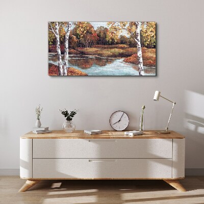 Tableau sur toile Paysage d'automne au bord de la rivière