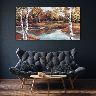 Tableau sur toile Paysage d'automne au bord de la rivière
