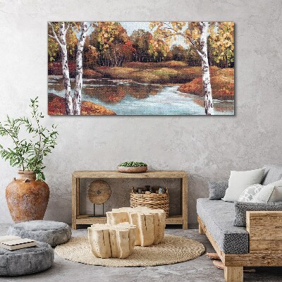 Tableau sur toile Paysage d'automne au bord de la rivière