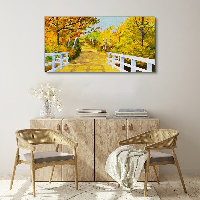 Tableau sur toile Chemin doré dans la forêt d'automne
