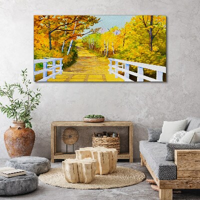 Tableau sur toile Chemin doré dans la forêt d'automne