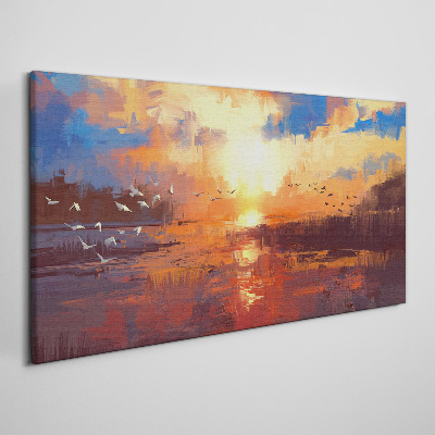 Tableau imprimé sur toile Coucher de soleil sur un lac calme