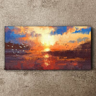 Tableau imprimé sur toile Coucher de soleil sur un lac calme