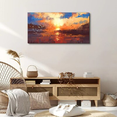 Tableau imprimé sur toile Coucher de soleil sur un lac calme