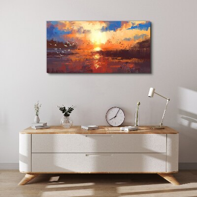Tableau imprimé sur toile Coucher de soleil sur un lac calme