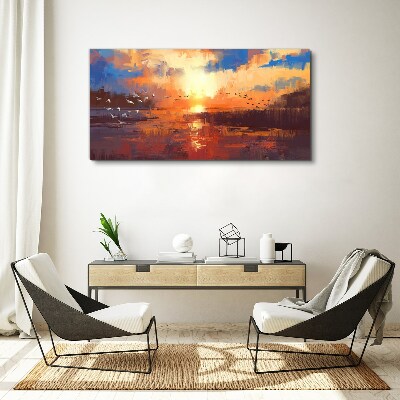 Tableau imprimé sur toile Coucher de soleil sur un lac calme