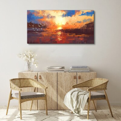 Tableau imprimé sur toile Coucher de soleil sur un lac calme