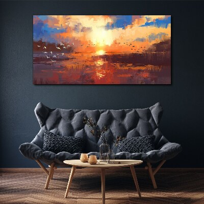 Tableau imprimé sur toile Coucher de soleil sur un lac calme