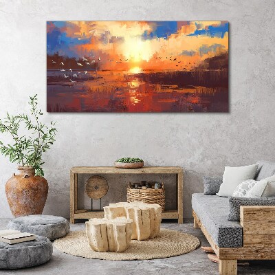 Tableau imprimé sur toile Coucher de soleil sur un lac calme