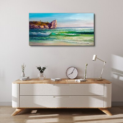 Tableau sur toile Une vague en vert et bleu