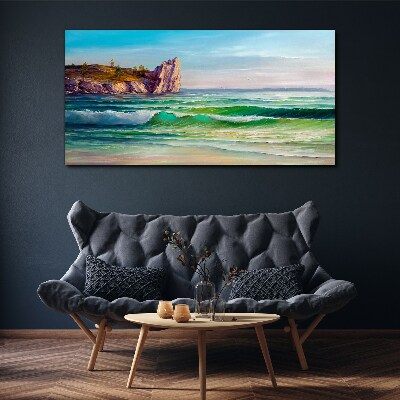 Tableau sur toile Une vague en vert et bleu