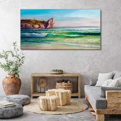 Tableau sur toile Une vague en vert et bleu