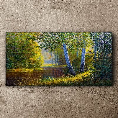 Tableau toile imprimée Lumière dorée sur la rive du fleuve