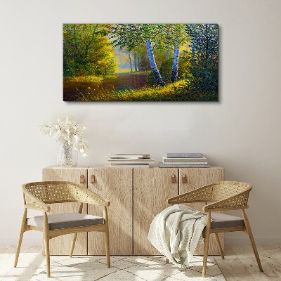 Tableau toile imprimée Lumière dorée sur la rive du fleuve