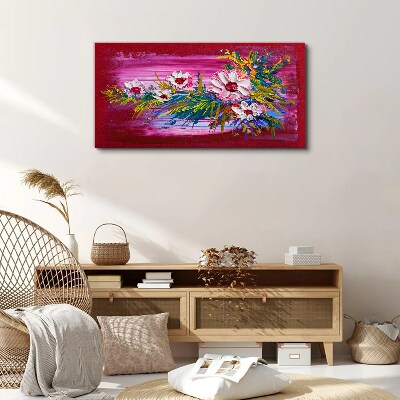 Tableau toile imprimée Fleurs sur fond rose