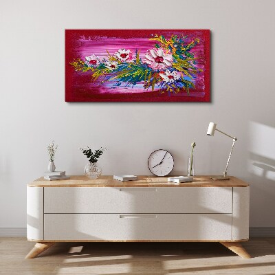 Tableau toile imprimée Fleurs sur fond rose