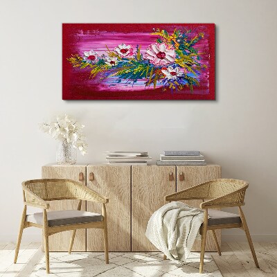 Tableau toile imprimée Fleurs sur fond rose