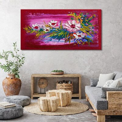 Tableau toile imprimée Fleurs sur fond rose
