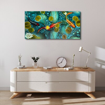 Tableau sur toile Reflets de l'eau avec des poissons et des nénuphars