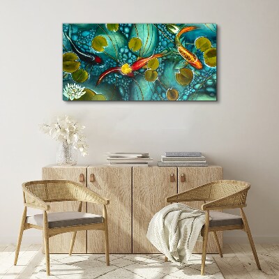 Tableau sur toile Reflets de l'eau avec des poissons et des nénuphars