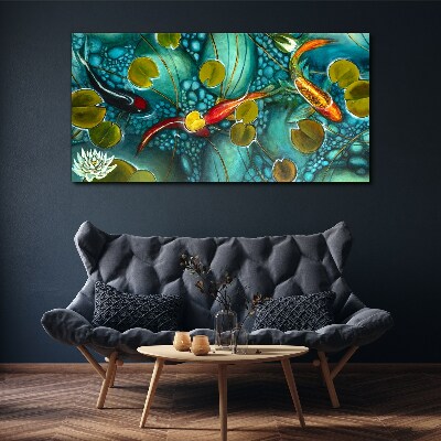 Tableau sur toile Reflets de l'eau avec des poissons et des nénuphars
