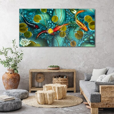 Tableau sur toile Reflets de l'eau avec des poissons et des nénuphars