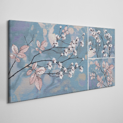 Tableau imprimé sur toile Branches florales sur fond bleu