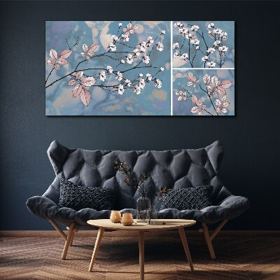 Tableau imprimé sur toile Branches florales sur fond bleu