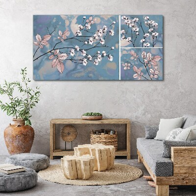 Tableau imprimé sur toile Branches florales sur fond bleu