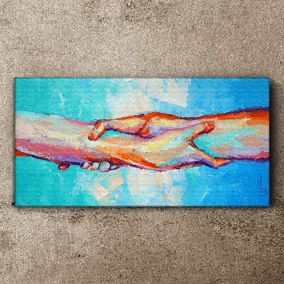 Tableau toile imprimée Unir les mains en couleur