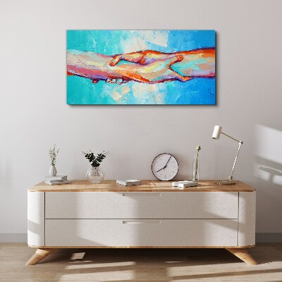 Tableau toile imprimée Unir les mains en couleur