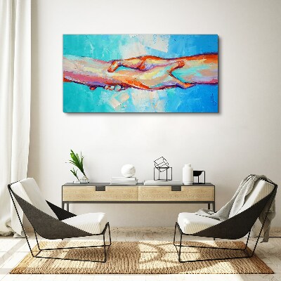 Tableau toile imprimée Unir les mains en couleur