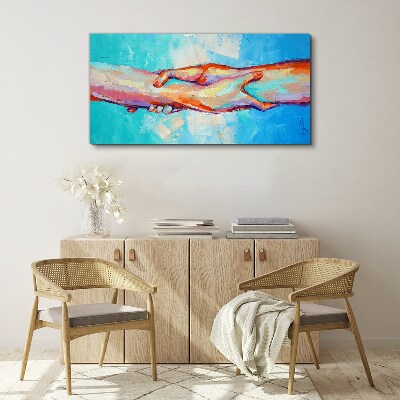 Tableau toile imprimée Unir les mains en couleur