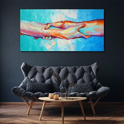 Tableau toile imprimée Unir les mains en couleur