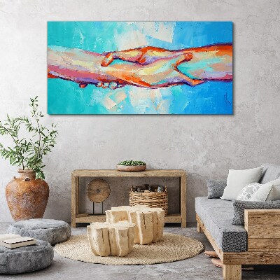 Tableau toile imprimée Unir les mains en couleur
