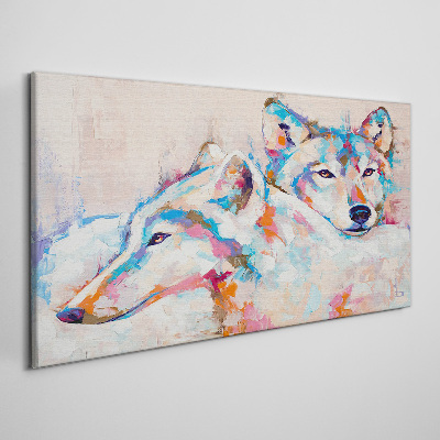 Tableau toile imprimée Loups colorés aux tons pastel