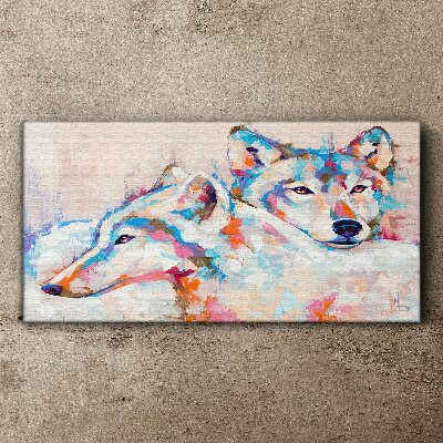 Tableau toile imprimée Loups colorés aux tons pastel