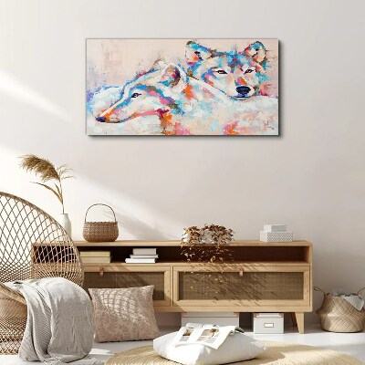 Tableau toile imprimée Loups colorés aux tons pastel